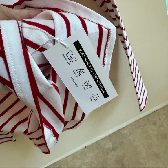 Lily Coco Red White Stripe Boat Neck Long Sleeve Cotton Womens Size L T Shirt - Picture 8 of 14